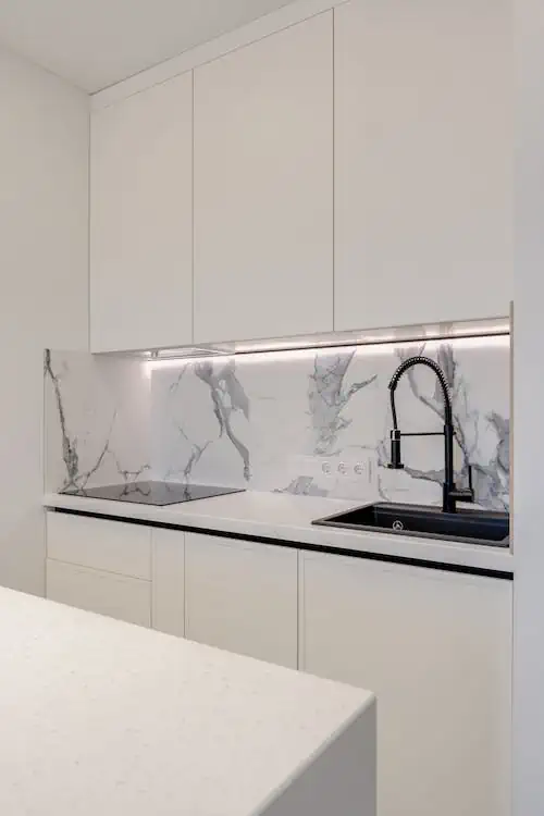 A decorative glass splashback in a Bunbury Kitchen